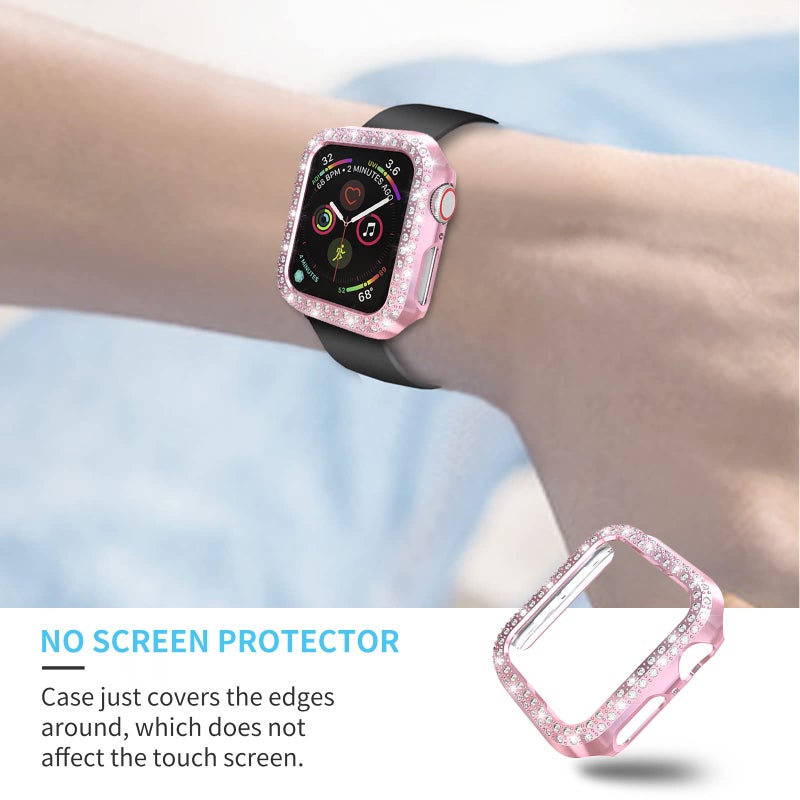 RICHONE 5Pack Protector Case Compatible with Apple Watch SE Series 6 5 4 44mm Cover, Double Row Bling Crystal Diamonds Protective Cover PC Plated Bumper Frame Accessories (5 Colors, 44mm) - Image 4